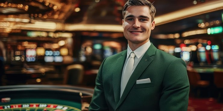 Visual background modern yang menggabungkan elemen olahraga dan casino digital